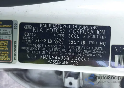 2016 Kia Rio Lx из США, поврежденный, VIN KNADM4A33G6540064